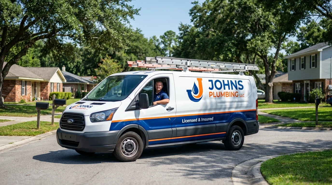 Johns Plumbing LLC service van in Mount Vernon, ME