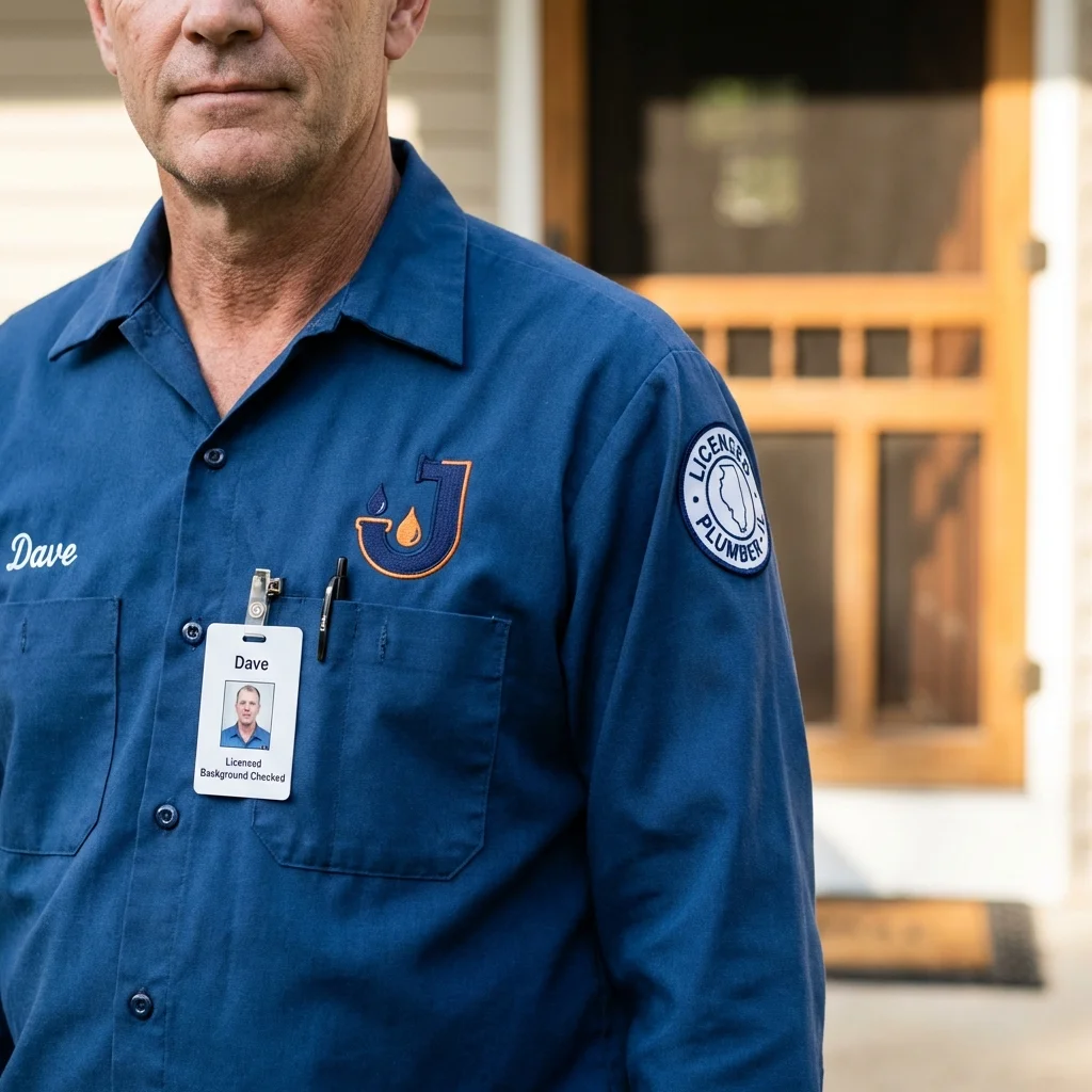 Licensed plumber showing ID badge in Mount Vernon, ME