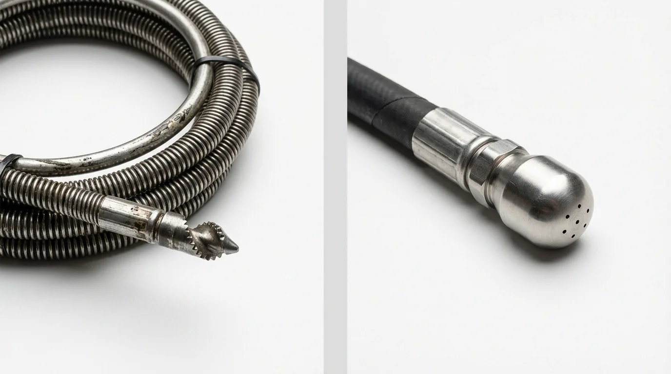 Drain snake cable and hydro jetting nozzle used for drain cleaning in Mount Vernon, ME