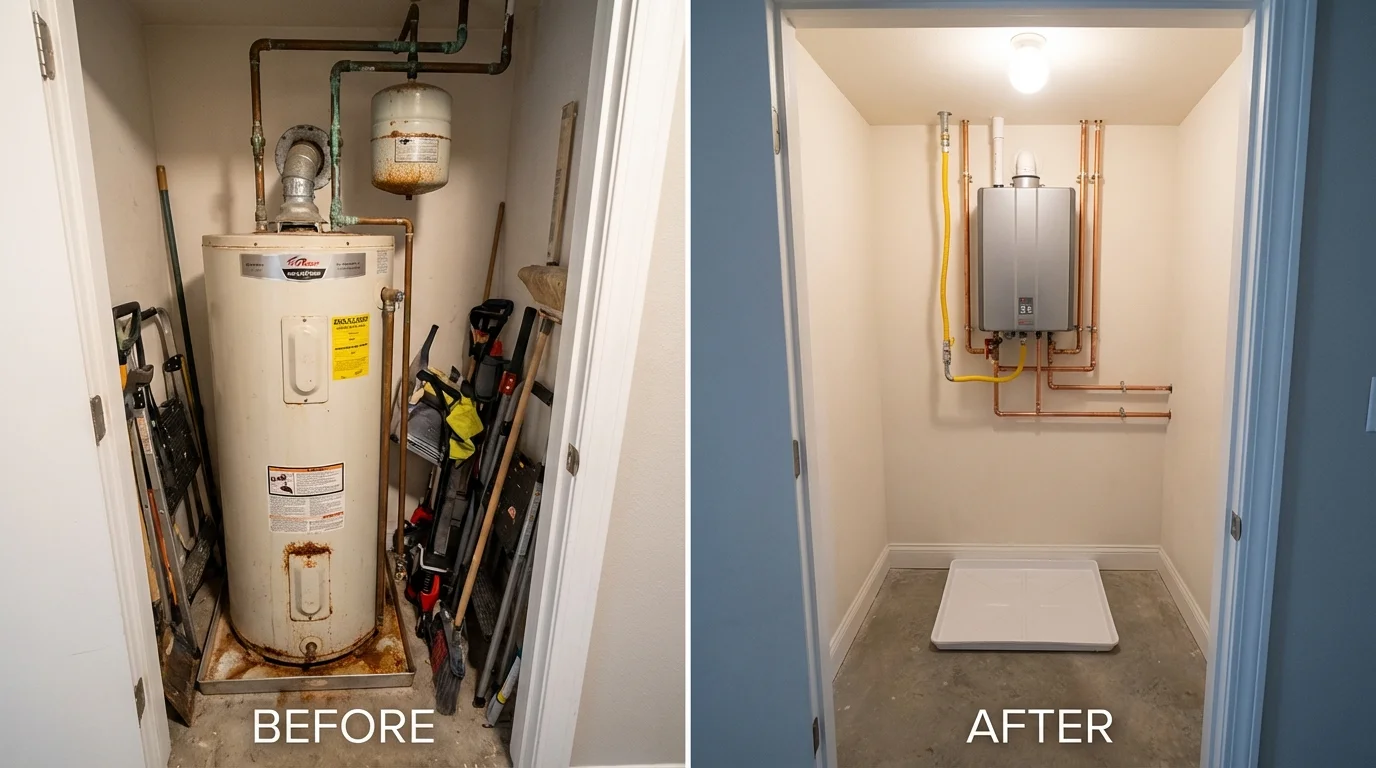 Tank water heater versus wall-mounted tankless unit comparison for Mount Vernon, ME homeowners